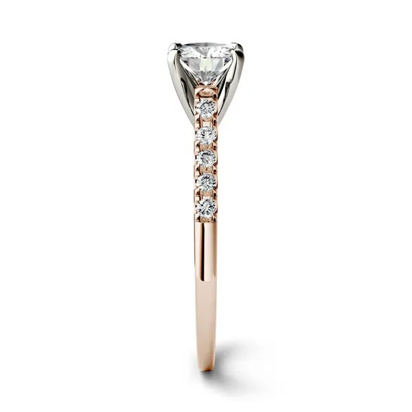 1.65 CTW DEW Round Forever One Moissanite Solitaire with Side Accents Engagement Ring 14K Two-Tone White & Rose Gold