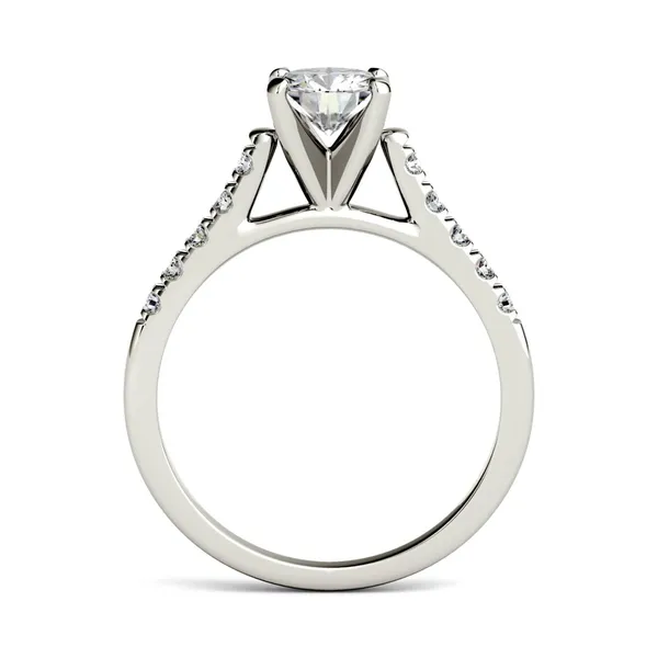 1.65 CTW DEW Round Forever One Moissanite Solitaire with Side Accents Engagement Ring in 14K White Gold