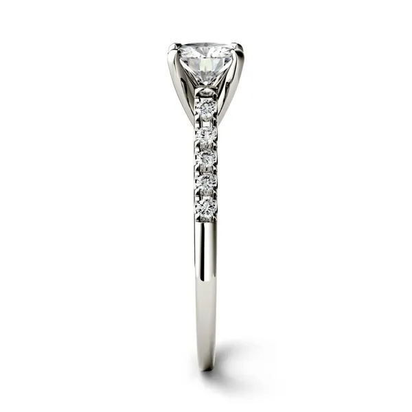 1.65 CTW DEW Round Forever One Moissanite Solitaire with Side Accents Engagement Ring in 14K White Gold