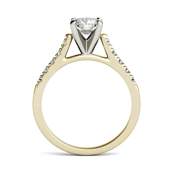 1.65 CTW DEW Round Forever One Moissanite Solitaire with Side Accents Engagement Ring 14K Two-Tone White & Yellow Gold
