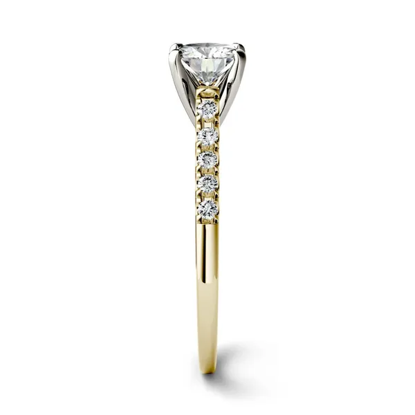 1.65 CTW DEW Round Forever One Moissanite Solitaire with Side Accents Engagement Ring 14K Two-Tone White & Yellow Gold