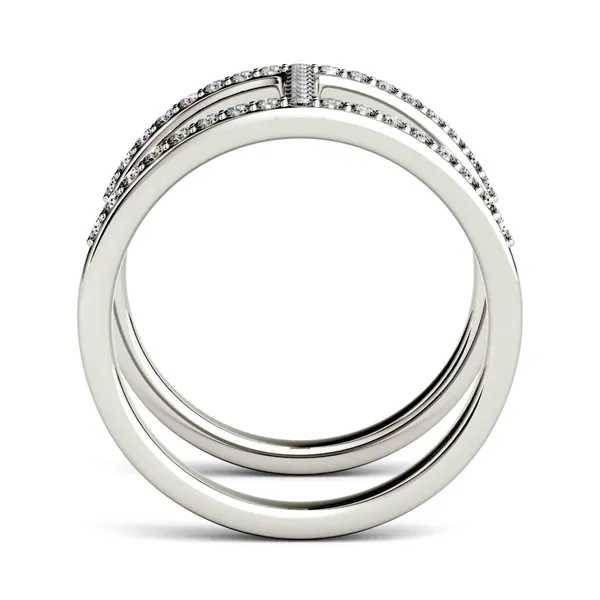 0.41 CTW DEW Round Forever One Moissanite Double Band Geometric Fashion Ring in 14K White Gold