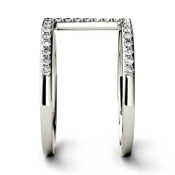 0.41 CTW DEW Round Forever One Moissanite Double Band Geometric Fashion Ring in 14K White Gold