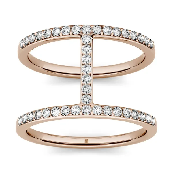 0.41 CTW DEW Round Forever One Moissanite Double Band Geometric Fashion Ring in 14K Rose Gold