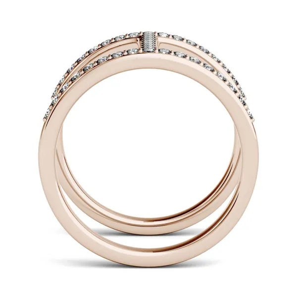 0.41 CTW DEW Round Forever One Moissanite Double Band Geometric Fashion Ring in 14K Rose Gold