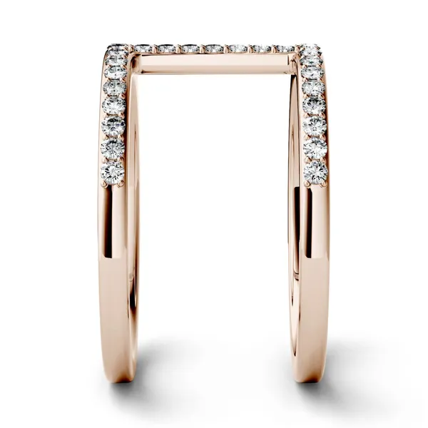 0.41 CTW DEW Round Forever One Moissanite Double Band Geometric Fashion Ring in 14K Rose Gold