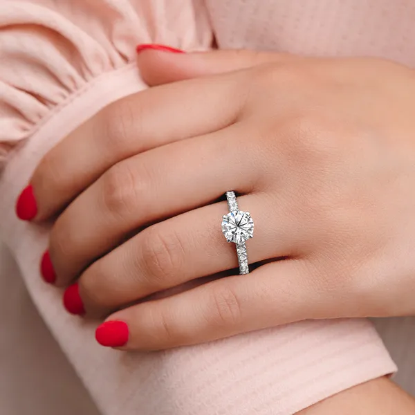 1.82 CTW DEW Round Forever One Moissanite Solitaire with Side Accents Engagement Ring in 14K White Gold