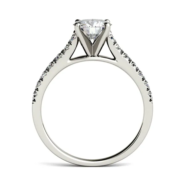 1.82 CTW DEW Round Forever One Moissanite Solitaire with Side Accents Engagement Ring in 14K White Gold