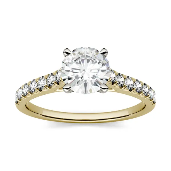 1.81 CTW DEW Round Forever One Moissanite Solitaire with Side Accents Engagement Ring in 14K Yellow Gold