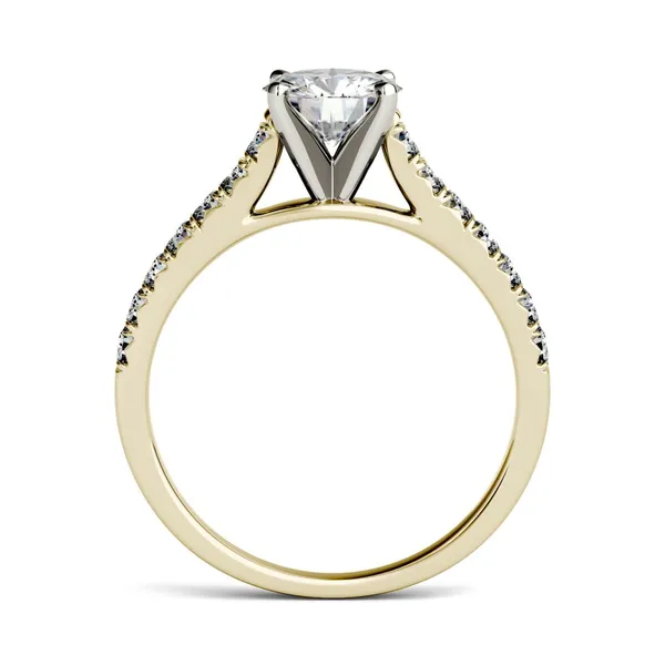1.81 CTW DEW Round Forever One Moissanite Solitaire with Side Accents Engagement Ring in 14K Yellow Gold