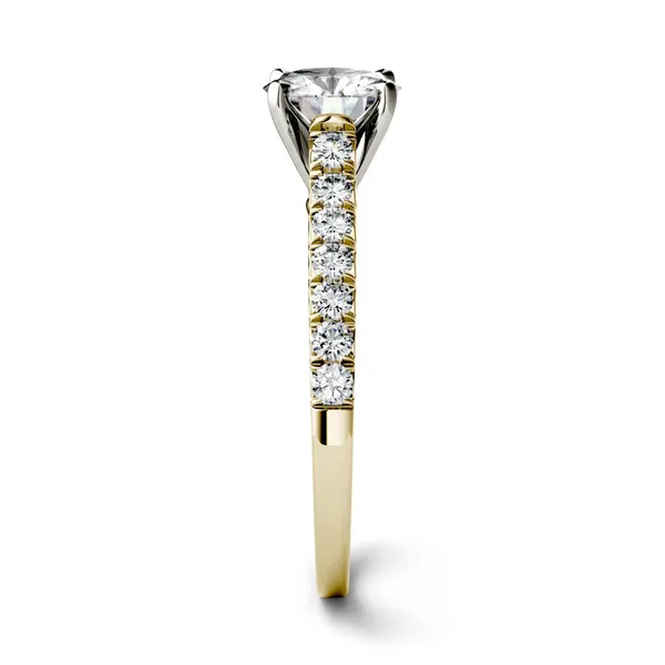 1.81 CTW DEW Round Forever One Moissanite Solitaire with Side Accents Engagement Ring in 14K Yellow Gold