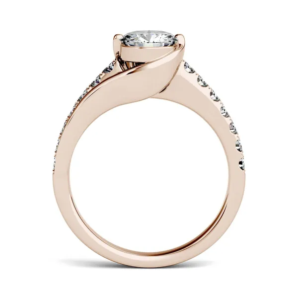 1.21 CTW DEW Round Forever One Moissanite Swirl Solitaire with Side Accents Engagement Ring in 14K Rose Gold