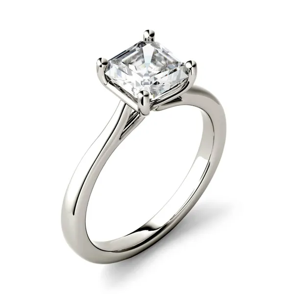 Forever One 1.30CTW Asscher Colorless Moissanite Solitaire Engagement Ring in 14K White Gold