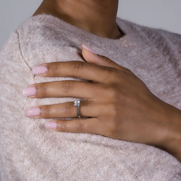 Forever One 1.30CTW Asscher Colorless Moissanite Solitaire Engagement Ring in 14K White Gold