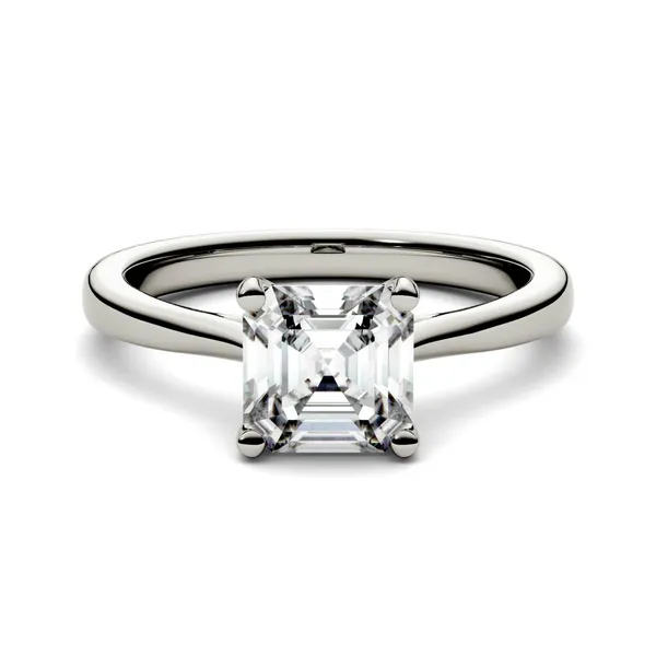 Forever One 1.30CTW Asscher Colorless Moissanite Solitaire Engagement Ring in 14K White Gold