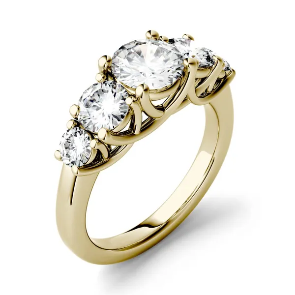 2.32 CTW DEW Round Forever One Moissanite Five Stone Trellis Fashion Ring in 14K Yellow Gold