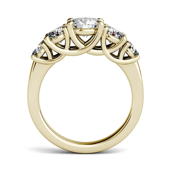 2.32 CTW DEW Round Forever One Moissanite Five Stone Trellis Fashion Ring in 14K Yellow Gold