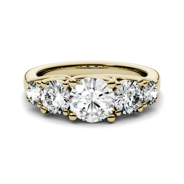 2.32 CTW DEW Round Forever One Moissanite Five Stone Trellis Fashion Ring in 14K Yellow Gold