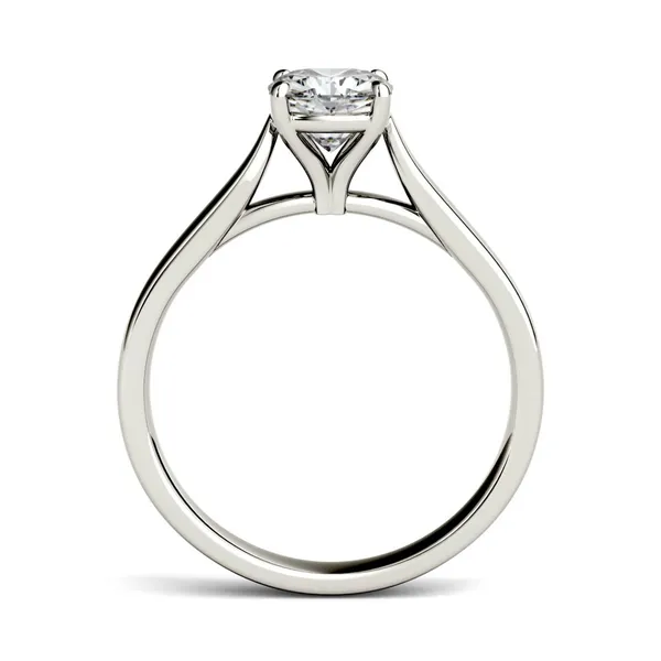 1.10 CTW DEW Cushion Forever One Moissanite Cathedral Solitaire Engagement Ring in 14K White Gold