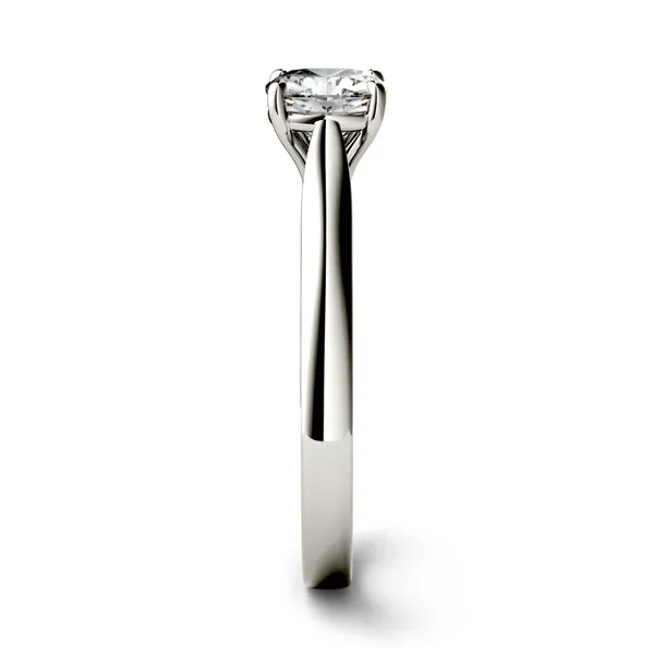 1.10 CTW DEW Cushion Forever One Moissanite Cathedral Solitaire Engagement Ring in 14K White Gold