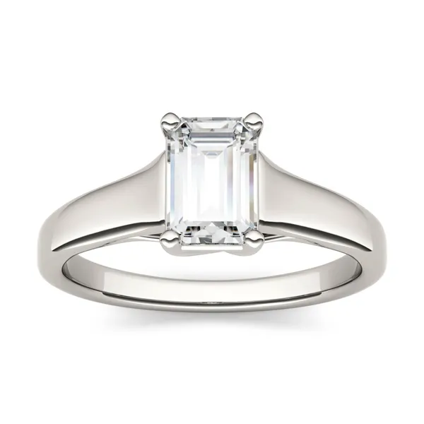1.01 CTW DEW Emerald Forever One Moissanite Solitaire Engagement Ring in 14K White Gold