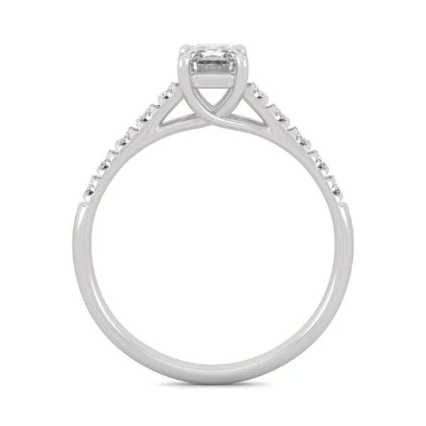 Forever One 1.26CTW Emerald Colorless Moissanite Solitaire with Side Accents Engagement Ring in 14K White Gold