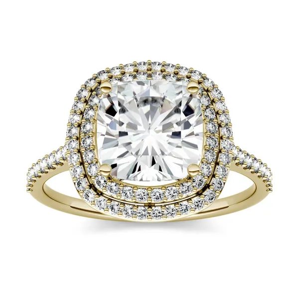 2.90 CTW DEW Cushion Moissanite Double Halo Engagement Ring