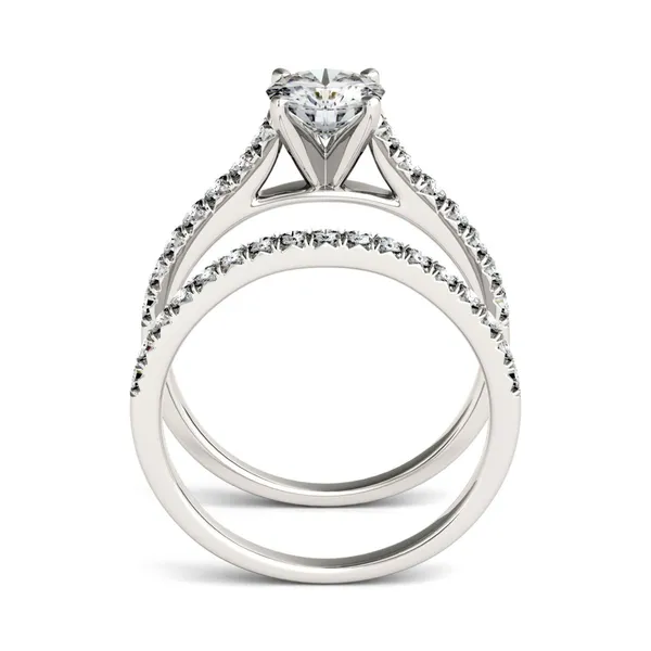 1.61 CTW DEW Round Forever One Moissanite Solitaire with Side Accents Bridal Set Ring in 14K White Gold