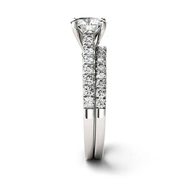 1.61 CTW DEW Round Forever One Moissanite Solitaire with Side Accents Bridal Set Ring in 14K White Gold