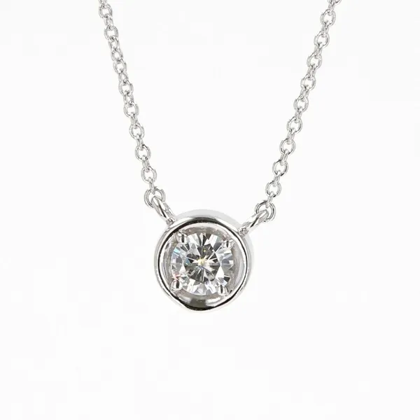 0.33 CTW DEW Round Moissanite Bezel Necklace in Sterling Silver