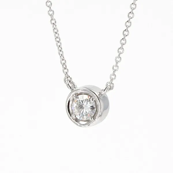 0.33 CTW DEW Round Moissanite Bezel Necklace in Sterling Silver
