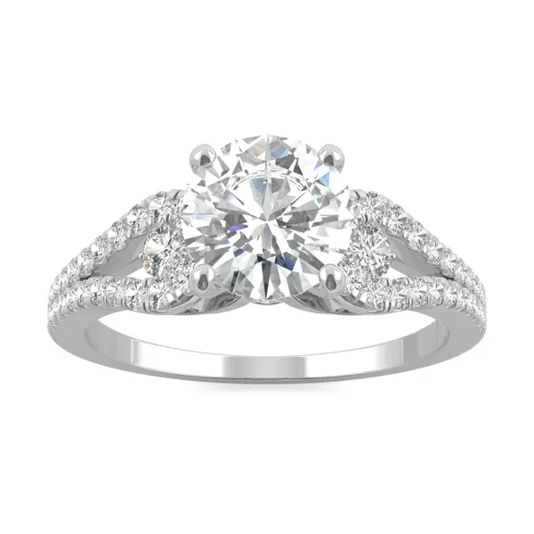 2.18 CTW DEW Round Forever One Moissanite Love Knot Engagement Ring in 14K White Gold