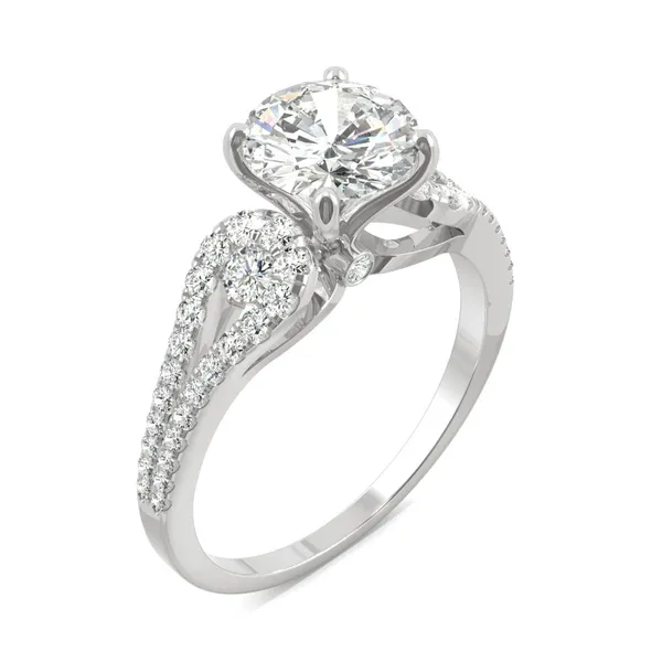 2.18 CTW DEW Round Forever One Moissanite Love Knot Engagement Ring in 14K White Gold