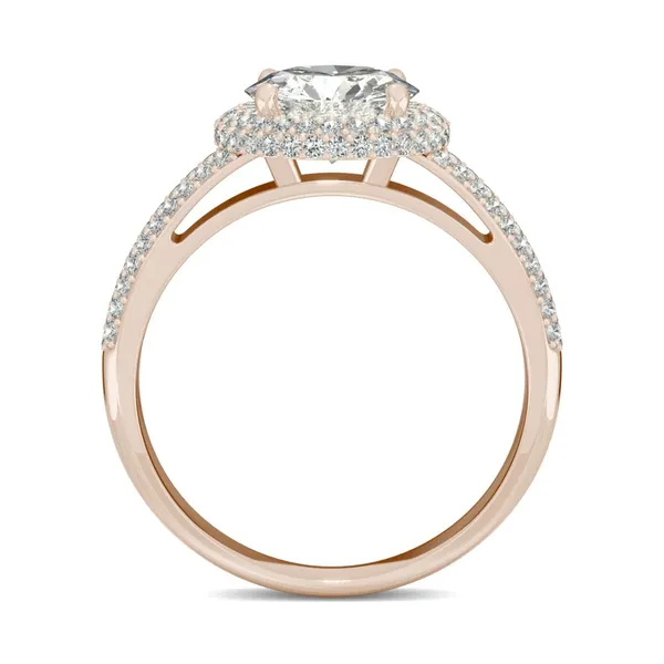 2.45 CTW DEW Round Forever One Moissanite Three Row Pave Halo Ring in 14K Rose Gold