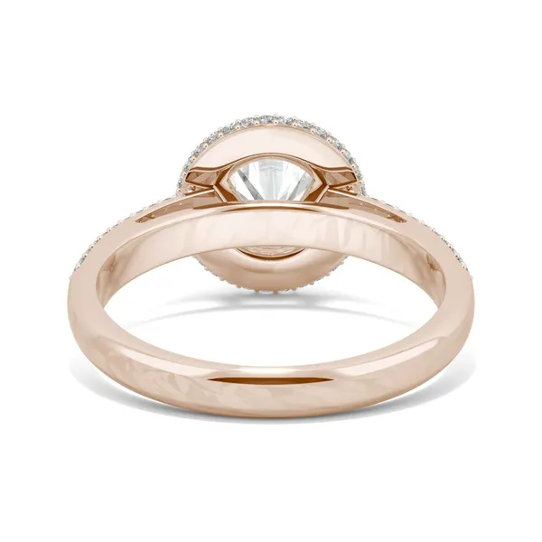 2.45 CTW DEW Round Forever One Moissanite Three Row Pave Halo Ring in 14K Rose Gold