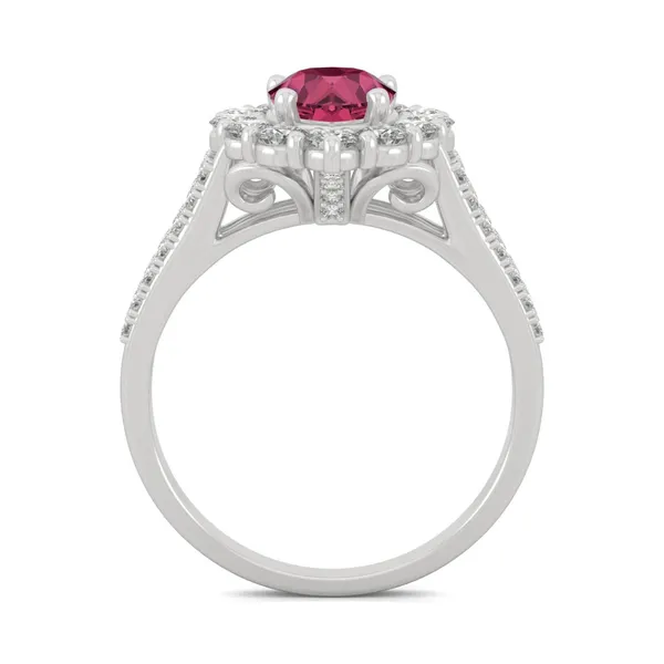 Ruby Pear Halo Split Shank Ring