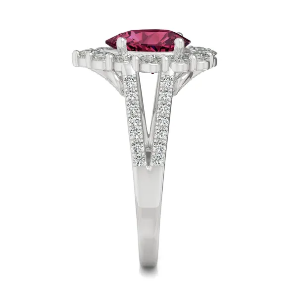 Ruby Pear Halo Split Shank Ring
