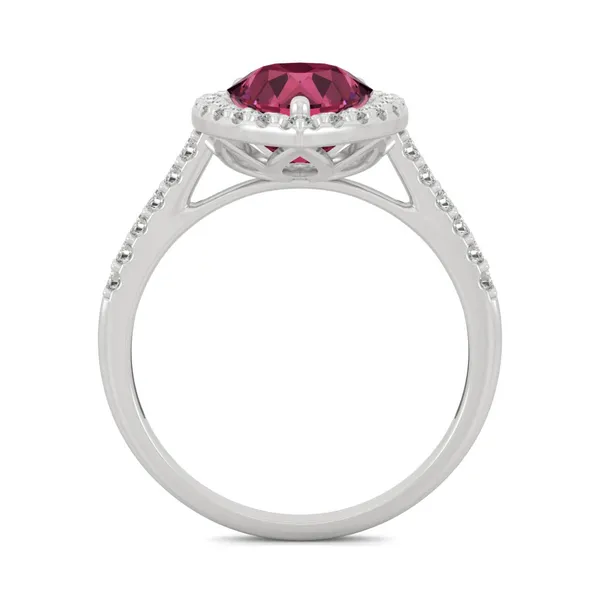 Ruby Pear Halo Moissanite Ring in 14K White Gold