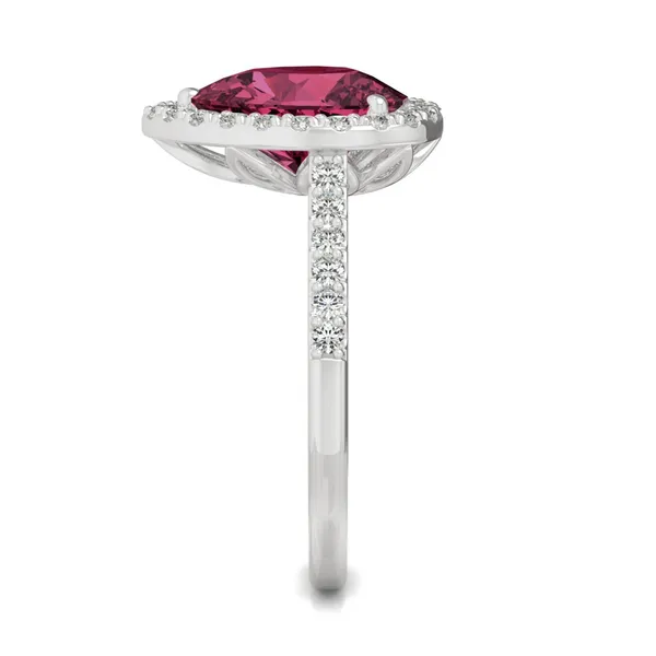 Ruby Pear Halo Moissanite Ring in 14K White Gold