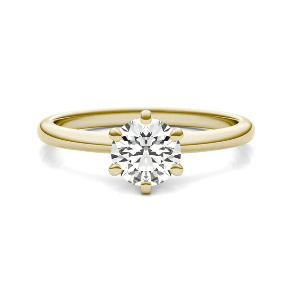 3/4 CTW Round Caydia Lab Grown Diamond Six Prong Solitaire Engagement Ring 18K Yellow Gold