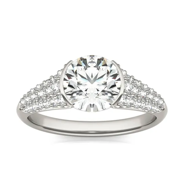 2 CTW Round Caydia Lab Grown Diamond Signature Half Bezel Pave Engagement Ring 18K White Gold