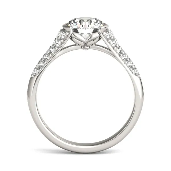 2 CTW Round Caydia Lab Grown Diamond Signature Half Bezel Pave Engagement Ring 18K White Gold