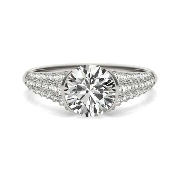 2 CTW Round Caydia Lab Grown Diamond Signature Half Bezel Pave Engagement Ring 18K White Gold