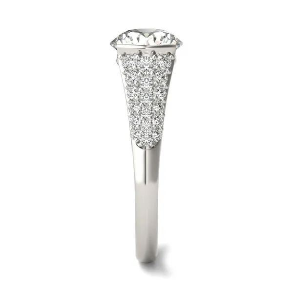 2 CTW Round Caydia Lab Grown Diamond Signature Half Bezel Pave Engagement Ring 18K White Gold