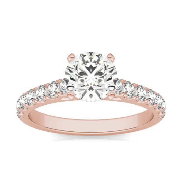 1 CTW Round Caydia Lab Grown Diamond Solitaire with Side Accents Engagement Ring 18K Rose Gold
