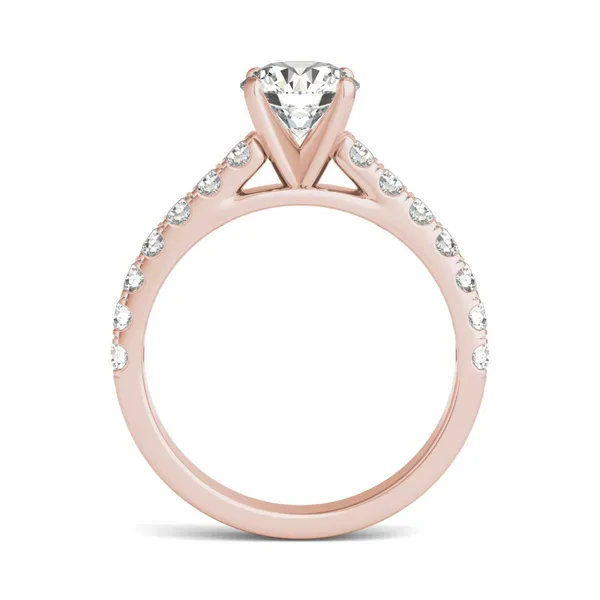1 CTW Round Caydia Lab Grown Diamond Solitaire with Side Accents Engagement Ring 18K Rose Gold