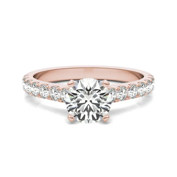 1 CTW Round Caydia Lab Grown Diamond Solitaire with Side Accents Engagement Ring 18K Rose Gold