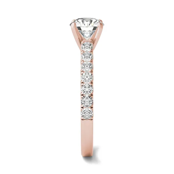 1 CTW Round Caydia Lab Grown Diamond Solitaire with Side Accents Engagement Ring 18K Rose Gold