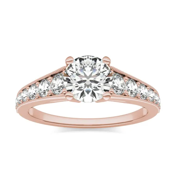 7/8 CTW Round Caydia Lab Grown Diamond Milgrain Solitaire with Side Accents Engagement Ring 14K Rose Gold