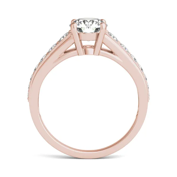 7/8 CTW Round Caydia Lab Grown Diamond Milgrain Solitaire with Side Accents Engagement Ring 14K Rose Gold
